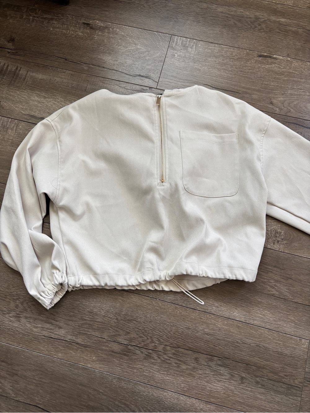 Zara Cropped Drawstring Bomber Jacket in Off-White